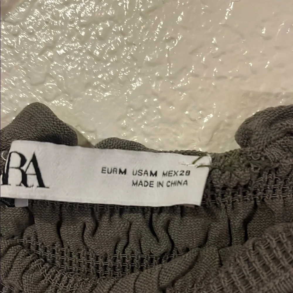 Zara Green Smocked Ribbed Ruffled Crop Blouse